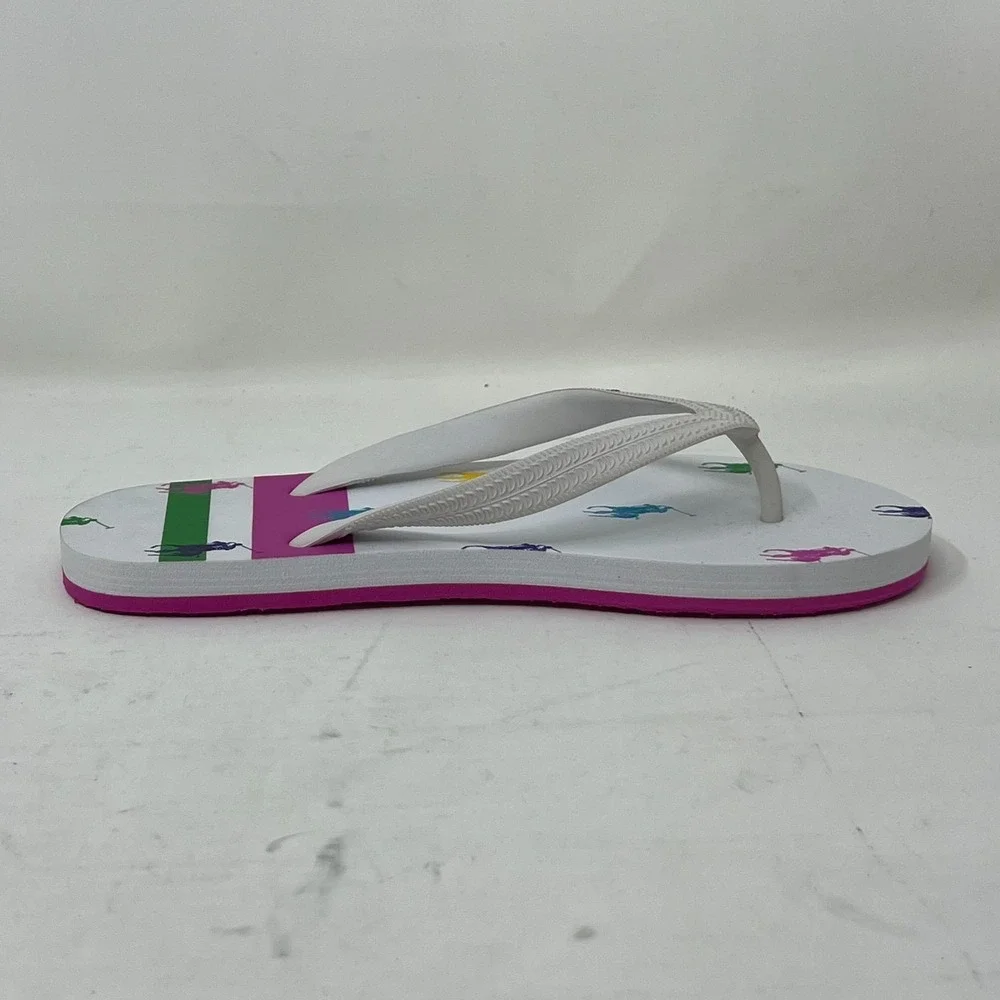 Polo Ralph Lauren Unisex Junior Flip Flop White/Pony‎ Logo US Size 4 VTG NEW